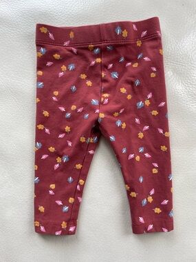 $3 💥Like New Autumn Leaves Baby Girl Leggings, Cinnamon Brown Gold Blue Pink